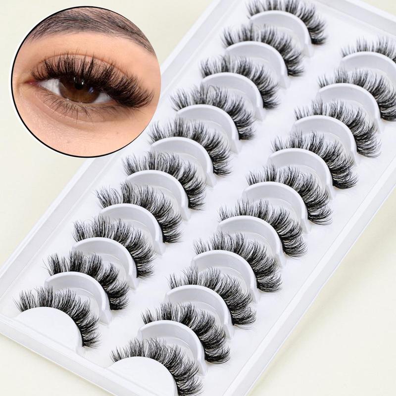 Fluffy False Eyelashes, 10 Pairs Natural Faux Lashes, Volumized False Eyelashes For Women And Girls Makeup Enhancement