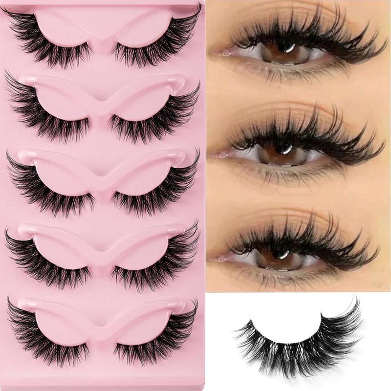 5 Pairs Cat Eye Lashes Faux Mink Eyelashes Natural long Manga Lashes Winged End Eye Elongated Eyelashes Fake Lashes Makeup mink  eyelashes wispy