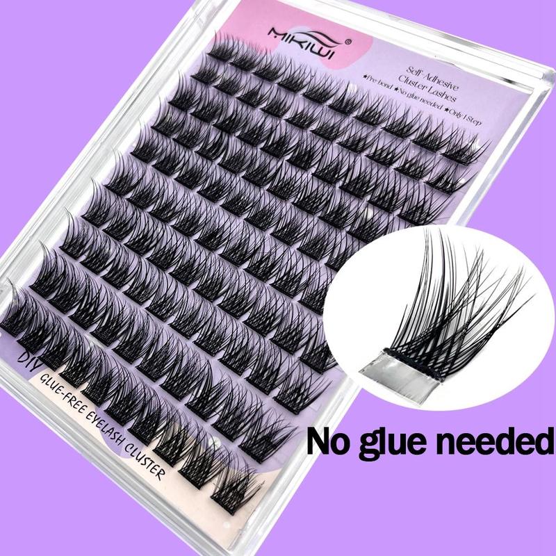 Self-adhesive Cluster False Lashes Kit, 1 Box Mixed Length Pre-glued Lash for Lash Extension, Reusable Easy-apply C Curl Fake Eyelashes For DIY At Home