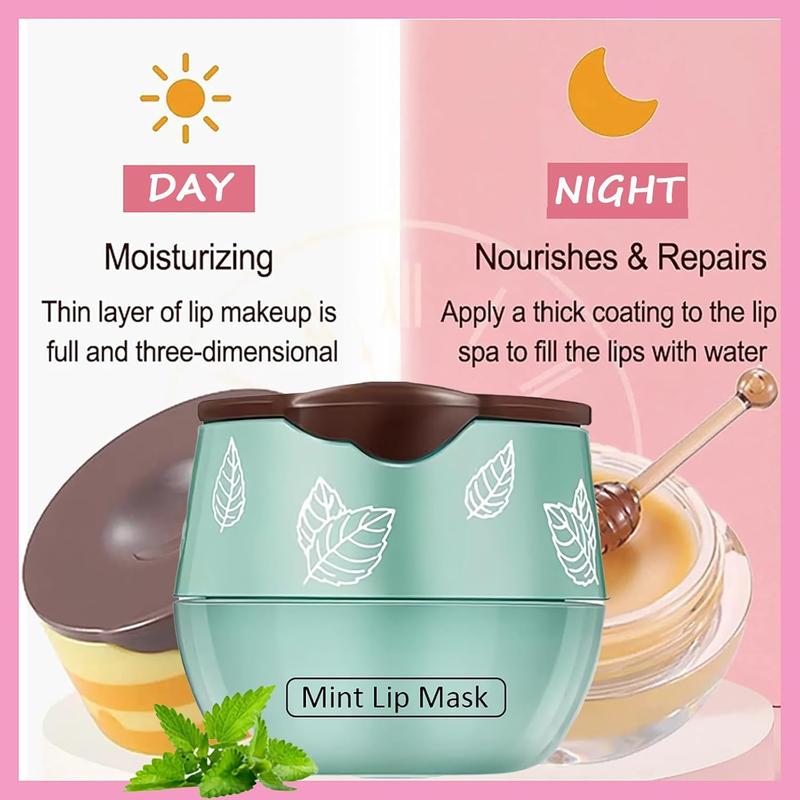 1 PCS Bee Lip Balm Lip Mask Honey Pot, Mint Moisturizing Sleeping Lip Mask Overnight with Sticks, Lip Balm Honey Pot Lip Balm Hydrating Prevention Dry and Crack Lip Scrubs Exfoliator