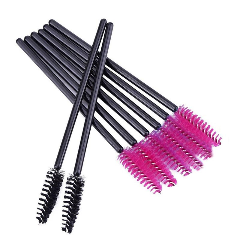 200 count Disposable Eyelash brush Mascara Wands Spoolies for Eye Lash Extension, Eyebrow and Makeup (Black&Rose red)