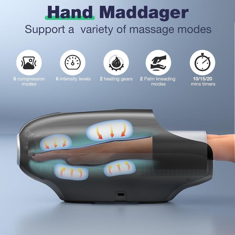 Portable Hand Massager with Comfort Heat , Adjustable Settings, 6 Levels Pressure Point Therapy, Men & Women - Ideal for Black Friday, Thanksgiving, Christmas, Birthdays & More