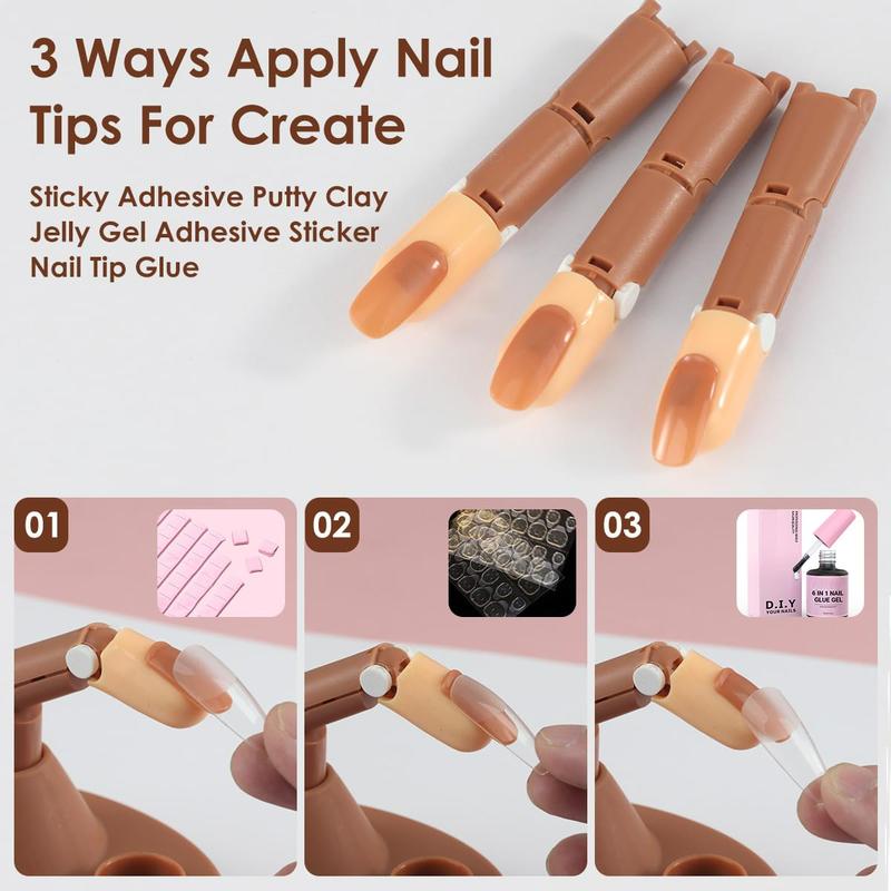 Acrylic Nail Practice Finger Kit,  Acrylic Nail Training with 1 Base Stand, 3 Adjustable Fake Fingers, 100 Brown Nail Tips, Movable Training Nail Practice for Nail Beginner… Manicure Nail Art