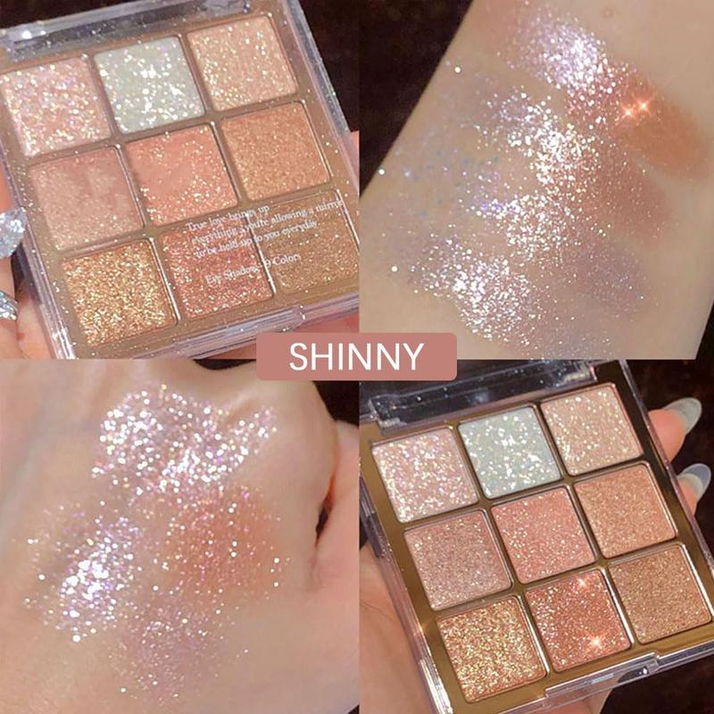 9Colors  Eyeshadow Palette,Pink White Gold  Shimmer Sparkly Eye Shadow Palette ,Warm Pastel Eyeshadows Palette Long Lasting Waterproof Naturing-Looking Women Girls Eye Shadow