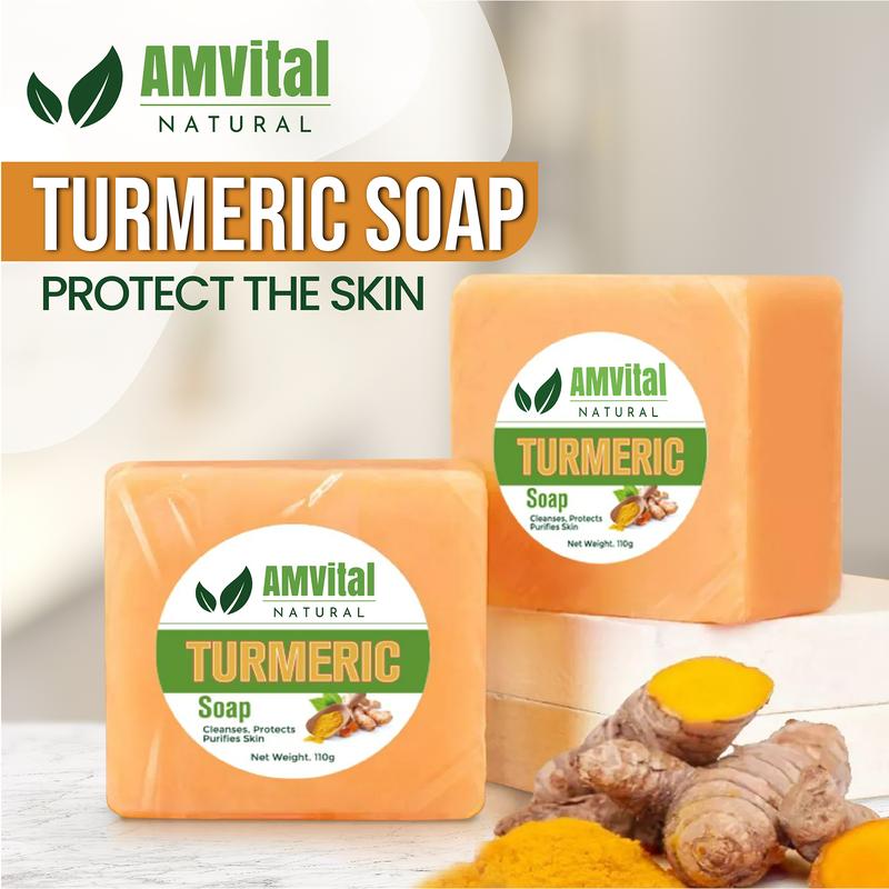 AMVital Turmeric Soap Bar(4 packs) Natural Handmade Soap for Face & Body, Targets Acne & Dark Spots, skincare soap honey  glow