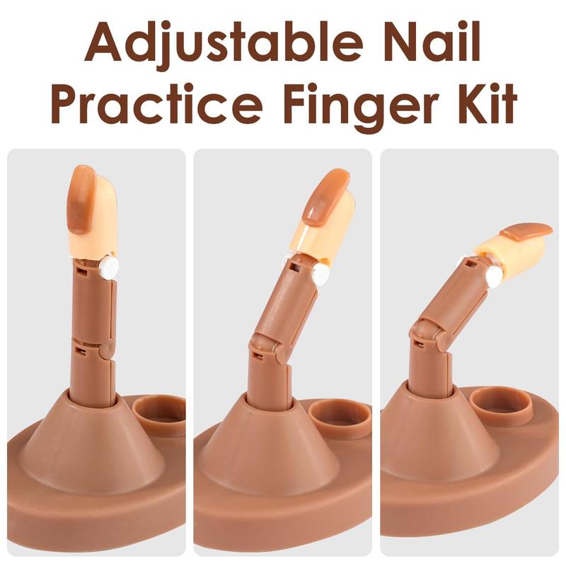 Acrylic Nail Practice Finger Kit,  Acrylic Nail Training with 1 Base Stand, 3 Adjustable Fake Fingers, 100 Brown Nail Tips, Movable Training Nail Practice for Nail Beginner… Manicure Nail Art