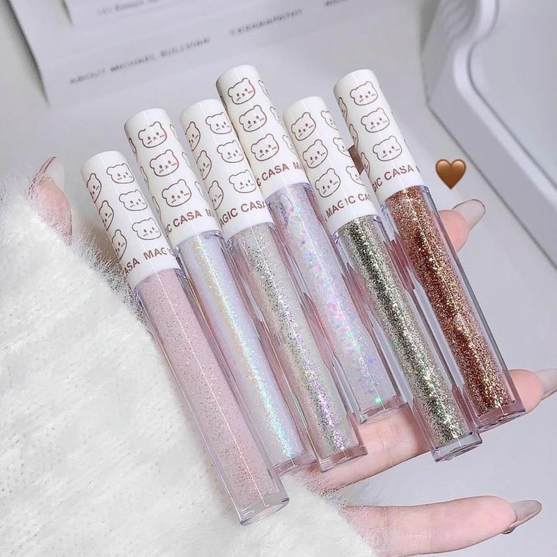 6 Colors Glittering Liquid Eyeshadow Set, 6pcs Waterproof Shimmering Eye Shadow, High Pigmented Highlighting Liquid Stick for Crystal Eye Makeup, Christmas Gift