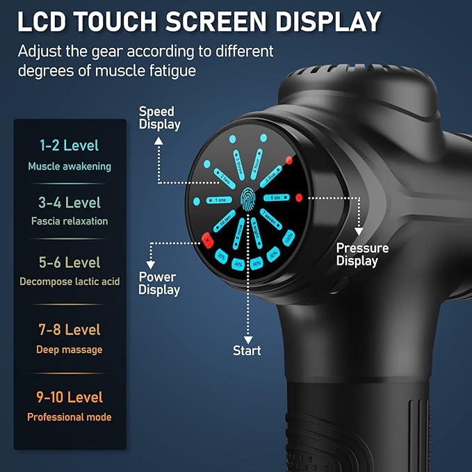 RAEMAO X6 Massage Gun designed for athletes with 10 heads, 10 speeds, and an LED screen for tailored relief, portable and Comfort