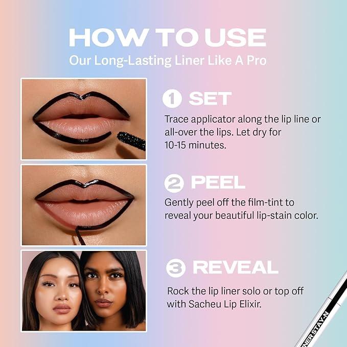 Sacheu Lip Liner Stay-N - Peel Off Lip Liner Tattoo, Peel Off Lip Stain, Long Lasting Lip Stain Peel Off, Infused with Hyaluronic Acid & Vitamin E, For All Skin Types, MUAH-ve