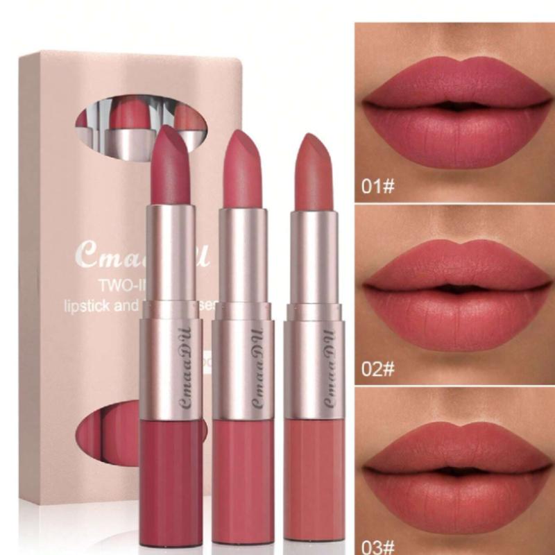 Long-Lasting Lip Gloss Set - 3Pcs Double-Ended Matte Waterproof Lipstick - Cosmetic, Glossy