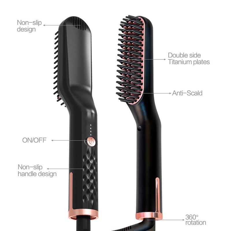 Electric Straight Hair Brush, Comfort Portable Rechargeable Beard Straighteners, Straightener Brush, Hair Styling Tools, Men's Personal Care Appliances for Daily Use, Beachwaver Curler, Christmas Gifts for Men