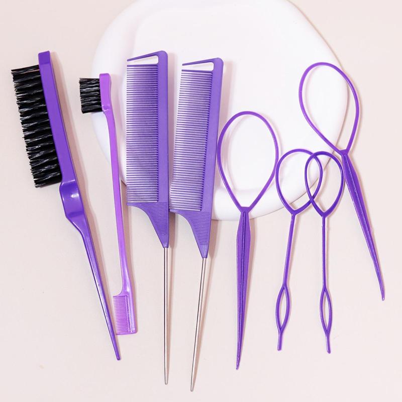 Hair Comb and Hair Braiding Set, Including 4 Weaving Tool Rings, 2 Mouse Tail Combs, 1 Double-end Comb, 1 Edge Control Brush, Heatless Styling Tools for Women, Hair Brush, Christmas Gift