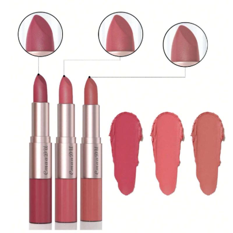 Long-Lasting Lip Gloss Set - 3Pcs Double-Ended Matte Waterproof Lipstick - Cosmetic, Glossy