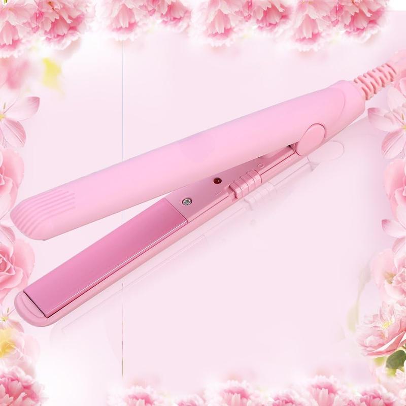 Hair Straightener, Flat Iron Curler, 25W PTC Straightener and Curling Iron in One Mini Hair Straightener(Pink, Us Plug),New Year Gift