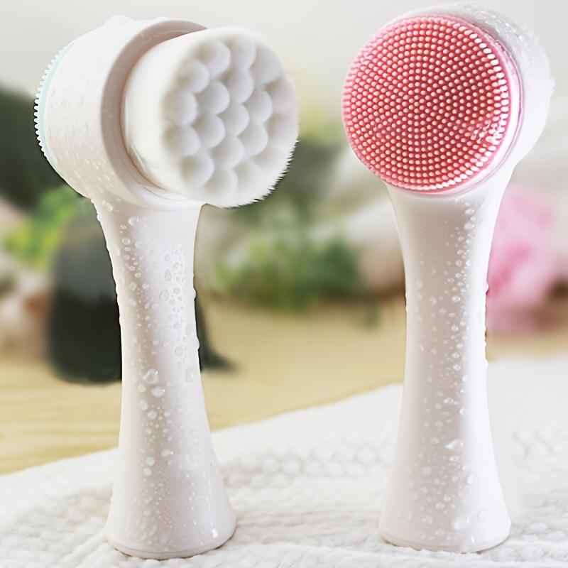 Double-Sided Silicone and Nylon Facial Cleaning Brush-Soft Bristle Facial Brush for All Skin Types, Exfoliating and Massage, for Adults, Fragrance Free, SLES-Free, PVC Material