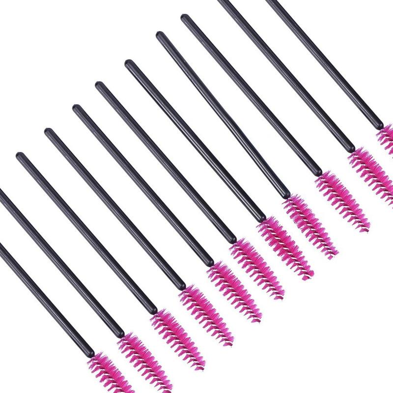 200 count Disposable Eyelash brush Mascara Wands Spoolies for Eye Lash Extension, Eyebrow and Makeup (Black&Rose red)