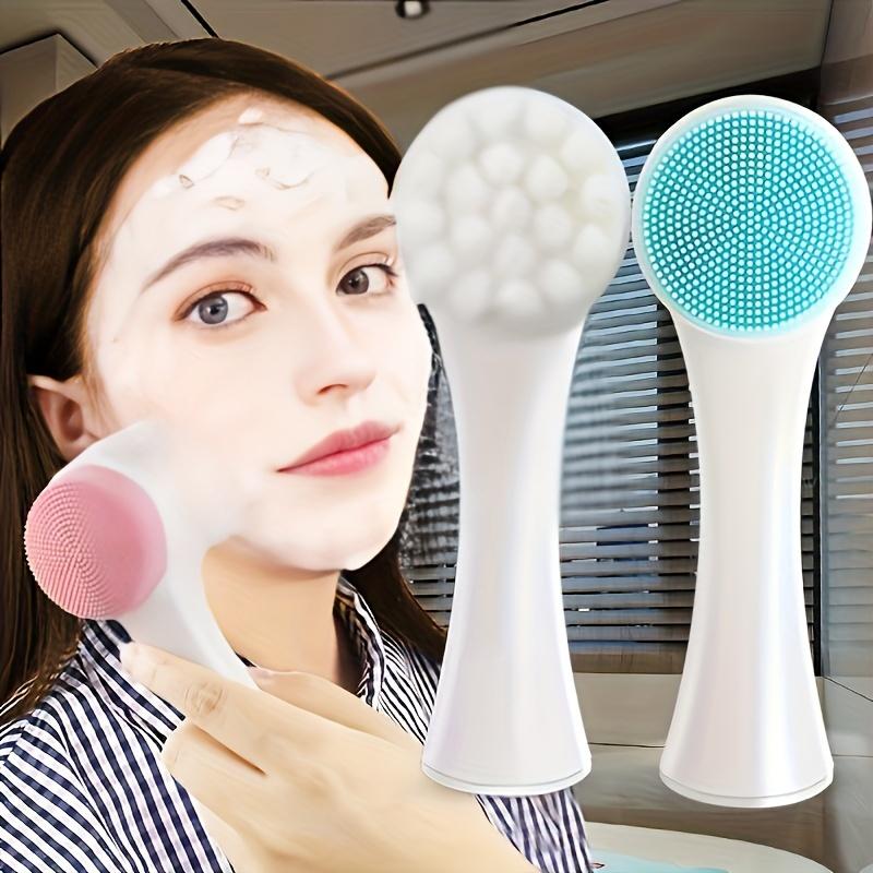 Double-Sided Silicone and Nylon Facial Cleaning Brush-Soft Bristle Facial Brush for All Skin Types, Exfoliating and Massage, for Adults, Fragrance Free, SLES-Free, PVC Material