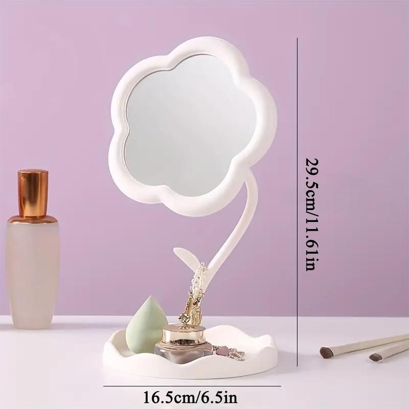 Flower-Shaped Makeup Mirror for Desk Vanity Mirror for Bedroom,Living Room and Minimal Spaces Room Decor Home Decorations (White)