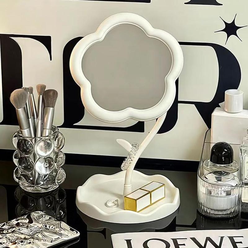 Flower-Shaped Makeup Mirror for Desk Vanity Mirror for Bedroom,Living Room and Minimal Spaces Room Decor Home Decorations (White)