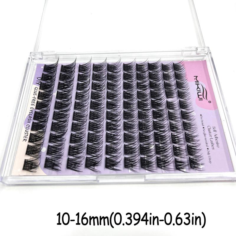 Self-adhesive Cluster False Lashes Kit, 1 Box Mixed Length Pre-glued Lash for Lash Extension, Reusable Easy-apply C Curl Fake Eyelashes For DIY At Home