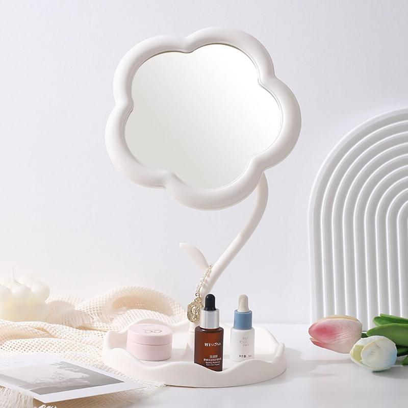 Flower-Shaped Makeup Mirror for Desk Vanity Mirror for Bedroom,Living Room and Minimal Spaces Room Decor Home Decorations (White)