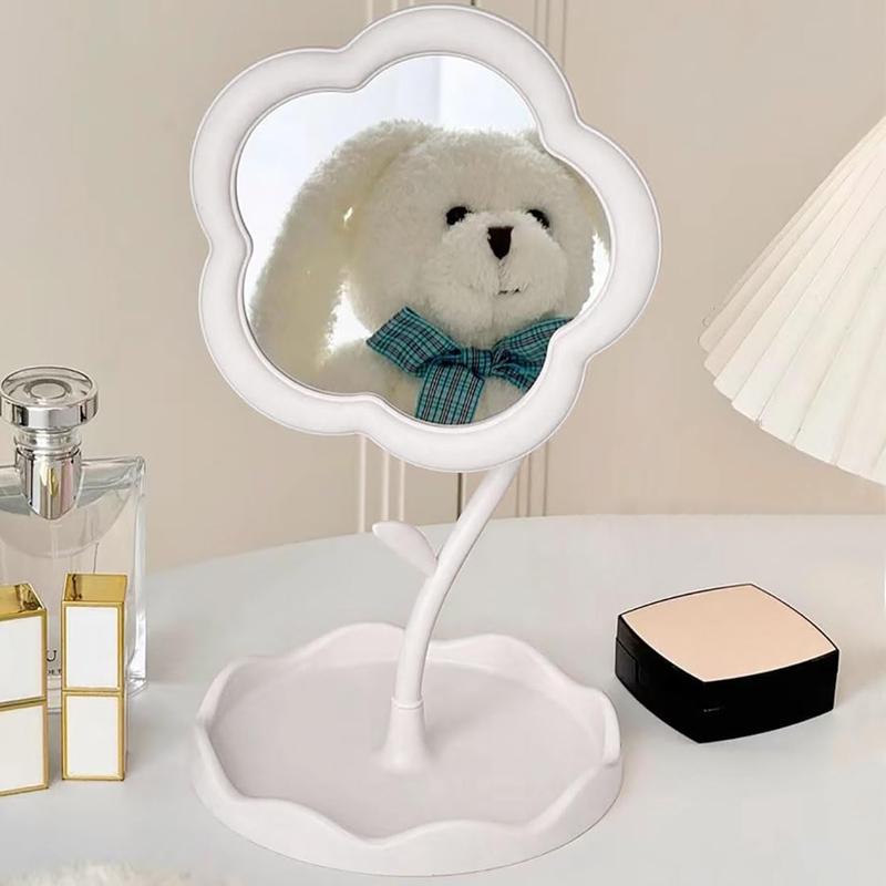 Flower-Shaped Makeup Mirror for Desk Vanity Mirror for Bedroom,Living Room and Minimal Spaces Room Decor Home Decorations (White)