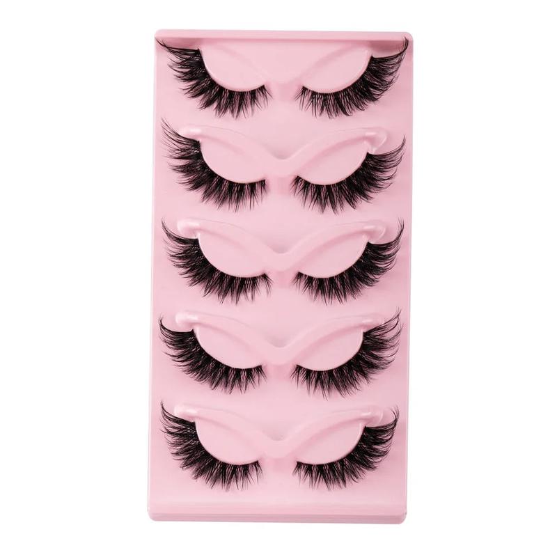 5 Pairs Cat Eye Lashes Faux Mink Eyelashes Natural long Manga Lashes Winged End Eye Elongated Eyelashes Fake Lashes Makeup mink  eyelashes wispy