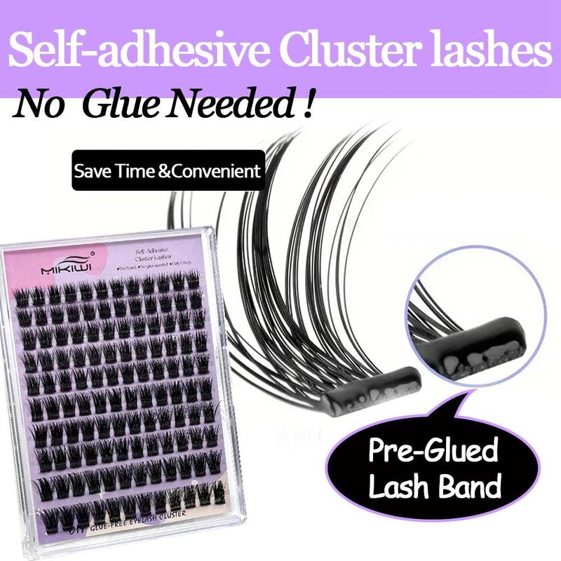 Self-adhesive Cluster False Lashes Kit, 1 Box Mixed Length Pre-glued Lash for Lash Extension, Reusable Easy-apply C Curl Fake Eyelashes For DIY At Home