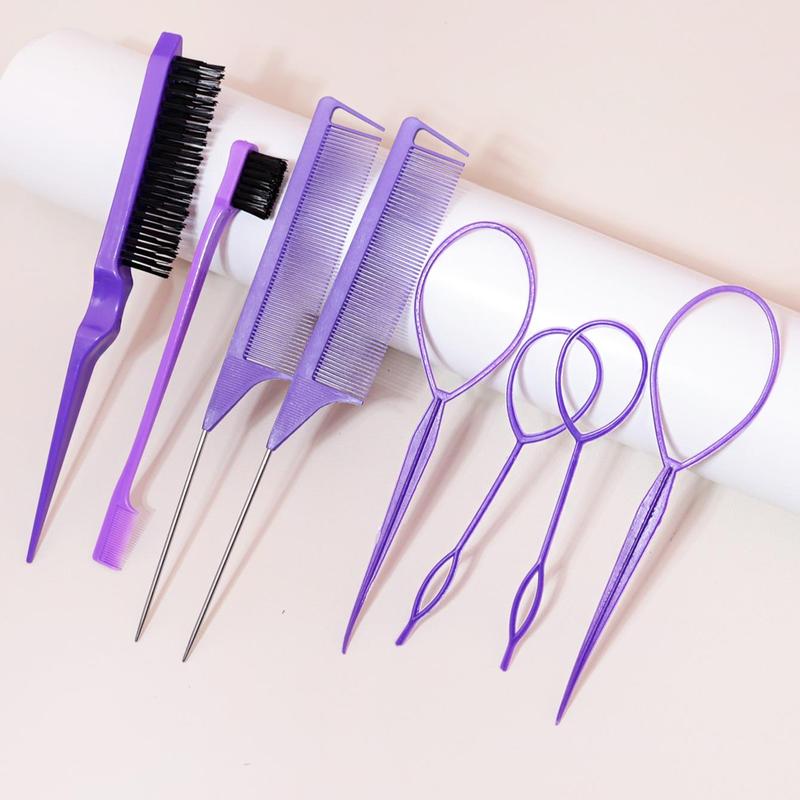 Hair Comb and Hair Braiding Set, Including 4 Weaving Tool Rings, 2 Mouse Tail Combs, 1 Double-end Comb, 1 Edge Control Brush, Heatless Styling Tools for Women, Hair Brush, Christmas Gift