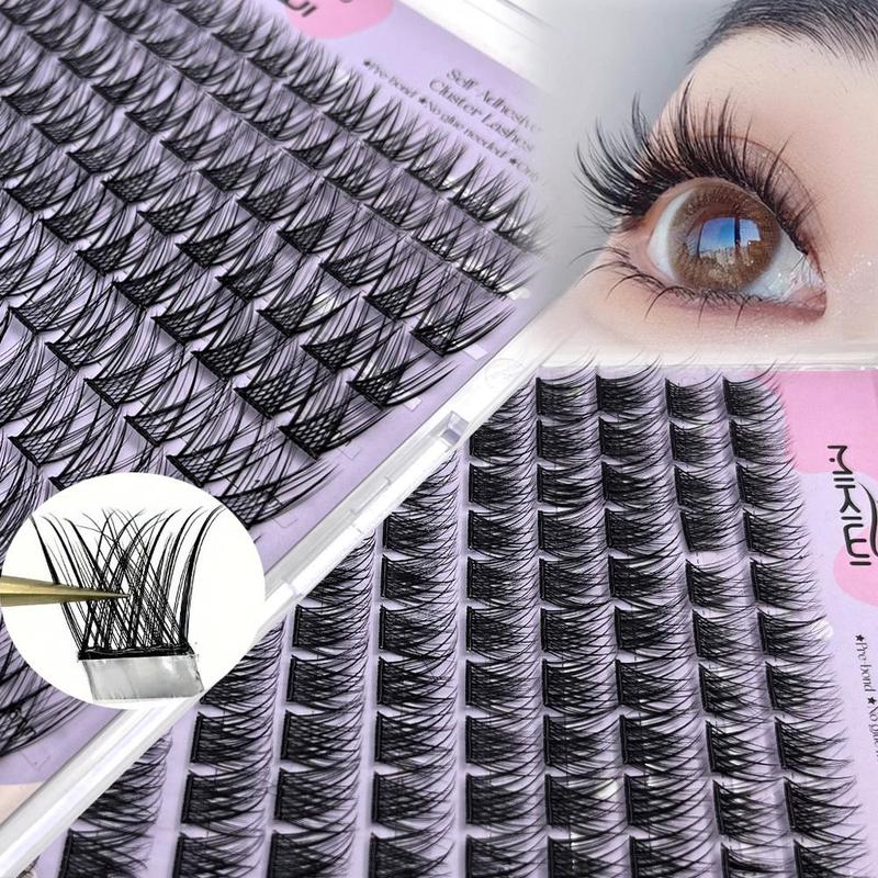 Self-adhesive Cluster False Lashes Kit, 1 Box Mixed Length Pre-glued Lash for Lash Extension, Reusable Easy-apply C Curl Fake Eyelashes For DIY At Home