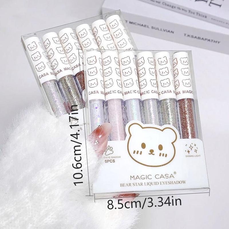 6 Colors Glittering Liquid Eyeshadow Set, 6pcs Waterproof Shimmering Eye Shadow, High Pigmented Highlighting Liquid Stick for Crystal Eye Makeup, Christmas Gift