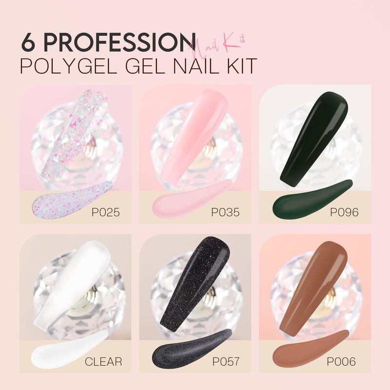 Morovan Poly Gel Nail Kit Starter Kit: 6 Colors Poly Nail Gel Kit with U V Lamp Best Valentine Gift For Her Complete Nail Extension Poly Gel Kit for Beginners