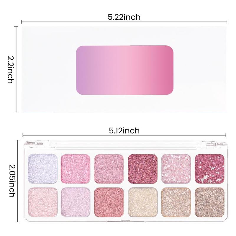 12 Color Pink Rose Red Glitter Eyeshadow Palette for Versatile Day-to-Night Looks - Makeup, Cosmetic