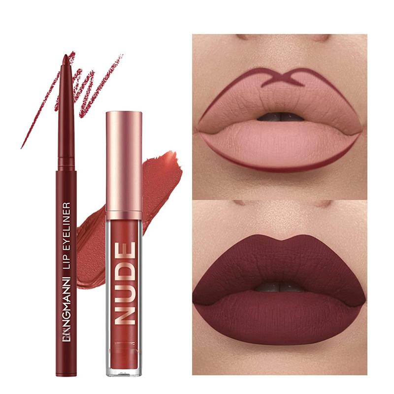 12Pcs Matte Liquid Lipstick + Lip Liner Pens Set, One Step Lips Makeup Kits Pigment Velvety Nude Lip Stain Waterproof Long Wear Lip Gloss Make up Gift Set (Set A)