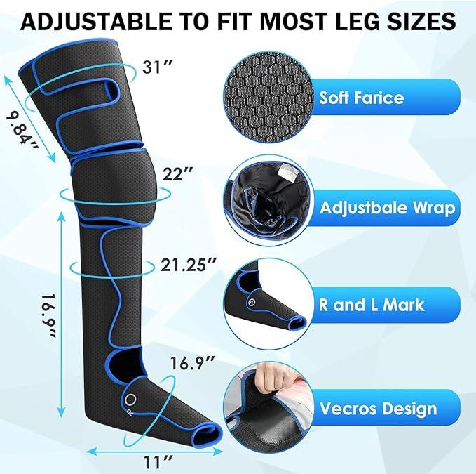 TOLOCO Leg Massager - Circulation & Muscle Relief with 6 Modes, 3 Vibration Levels, Adjustable Fit - Ideal Mother's Day Gift