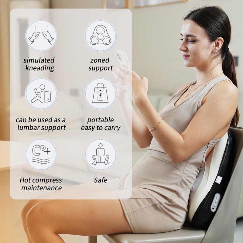 Comfort Back Massager,Free Gift Included Shiatsu Shoulder and Neck Massager with Heat - Office and Home 3D Kneading Deep Tissue Electric Massager Pillow for Chair, Car, Muscle,Pain Relief on Shoulders, Legs, Foot