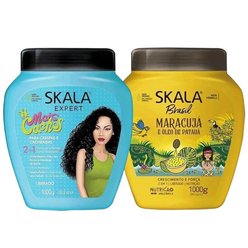 SKALA Hair Care Set: Expert Mais Cachos 2-in-1 + Brasil Passion Fruit & Pataua Oil - Each Bottle 1000g-35.27 Oz (Pack of 2) 100% VEGAN Conditioner and leave in conditioner Haircare