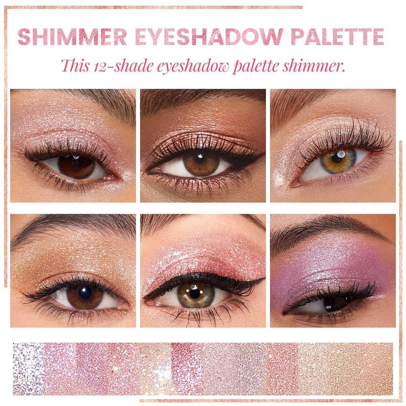 12 Color Pink Rose Red Glitter Eyeshadow Palette for Versatile Day-to-Night Looks - Makeup, Cosmetic