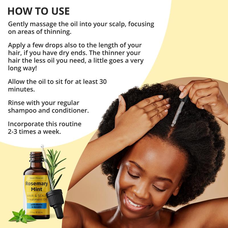 Seven Minerals, Rosemary Oil for Hair Growth - Biotin, Keratin, Mint and Natural Haircare Strengthening Oils, Thicker, Longer, Softer Hair & Comfort