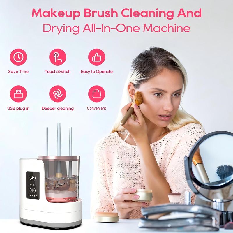 Electric Makeup Brush Cleaner, 1 Count Portable USB Rechargeable Makeup Brush Cleaning & Drying Machine, Automatic Rotation Makeup Brush Cleansing Tool, Makeup Brush Holder, Cosmetic