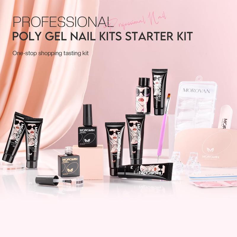 Morovan Poly Gel Nail Kit Starter Kit: 6 Colors Poly Nail Gel Kit with U V Lamp Best Valentine Gift For Her Complete Nail Extension Poly Gel Kit for Beginners