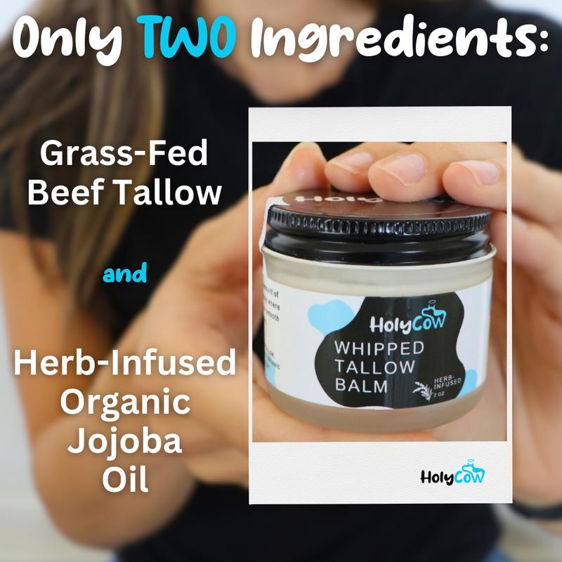 Whipped Tallow Balm - Grass Fed Beef Tallow Balm For Skin with Jojoba Oil Organic (Unscented   Herb-Infused), for Eczema, Baby, Rosacea, Lip Balm - Lotion For Extremely Dry Skin