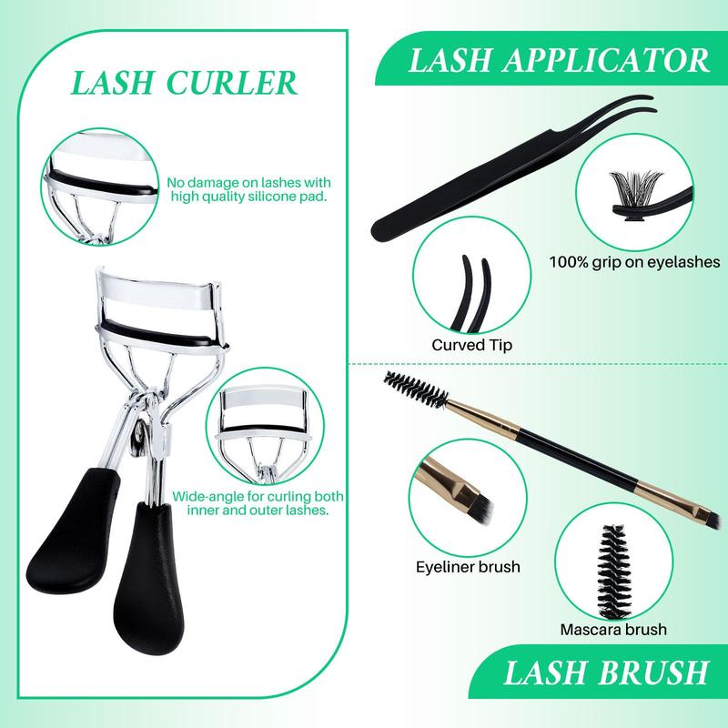 Eyelash Extensions Kit, 1 Set Including Eyelashes & Tweezers & Bond & Seal & Lash Remover & Lash Brush & Lash Curler, Professional Eye Makeup Tool