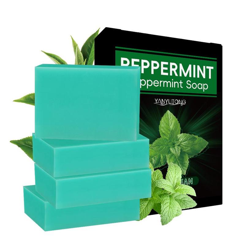 Peppermint Soap Bar, 4 Counts Deep Cleansing Soap Bar, Moisturizing Body Wash Soap for Face & Body, Body Care Product for Daily Use