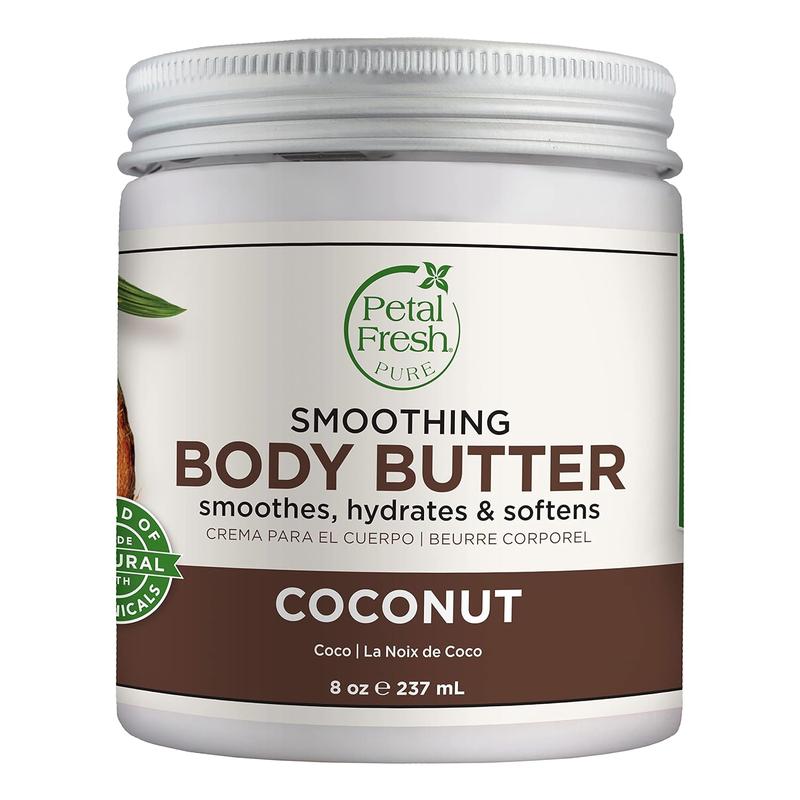 Petal Fresh Pure Smoothing Coconut Body Butter, Organic Argan Oil, Shea Butter, Intense Hydration, For All Skin Types, Natural Ingredients, Vegan and Cruelty Free, 8 oz