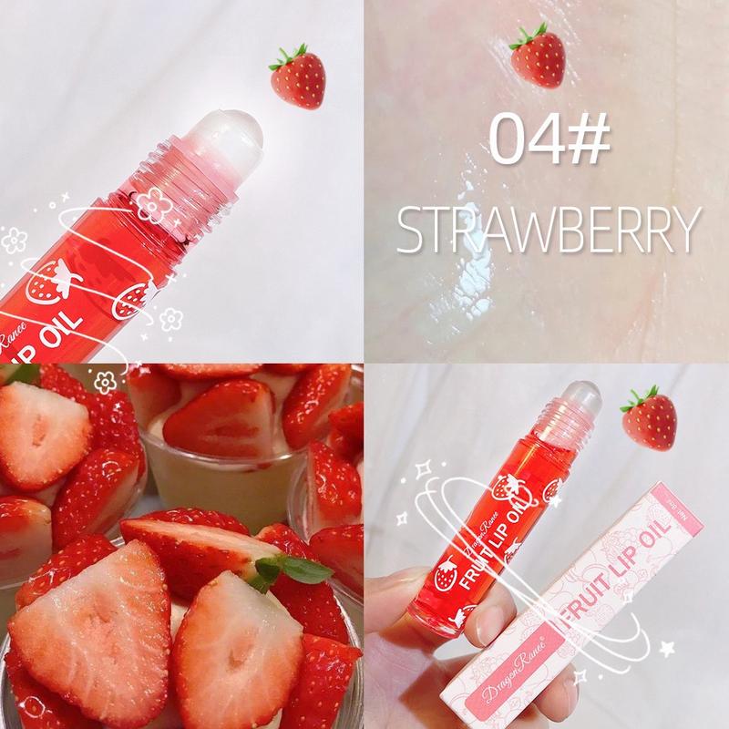 6 PCS Fruit Flavour Lip Oil Roller Juicy Lip Oil, Shiny Lip Gloss Lipstick Makeup