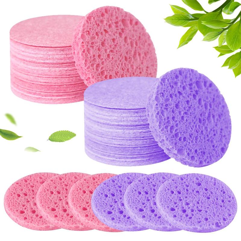 Compressed Facial Sponge, 30 60 100pcs Natural Exfoliating Pads for Sensitive Skin, Reusable Makeup Remover & Gentle Facial Cleanser