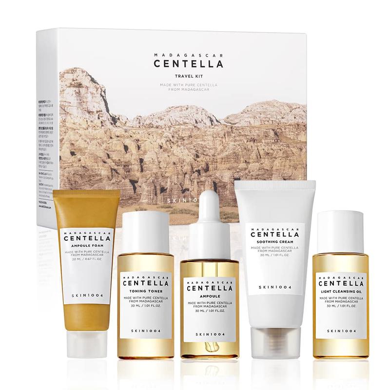 SKIN1004 Madagascar Centella Travel Kit Toner, Ampoule, Soothing Cream, Cleansing Oil, Ampoule Foam, Basic Skincare Box Korean Luxury