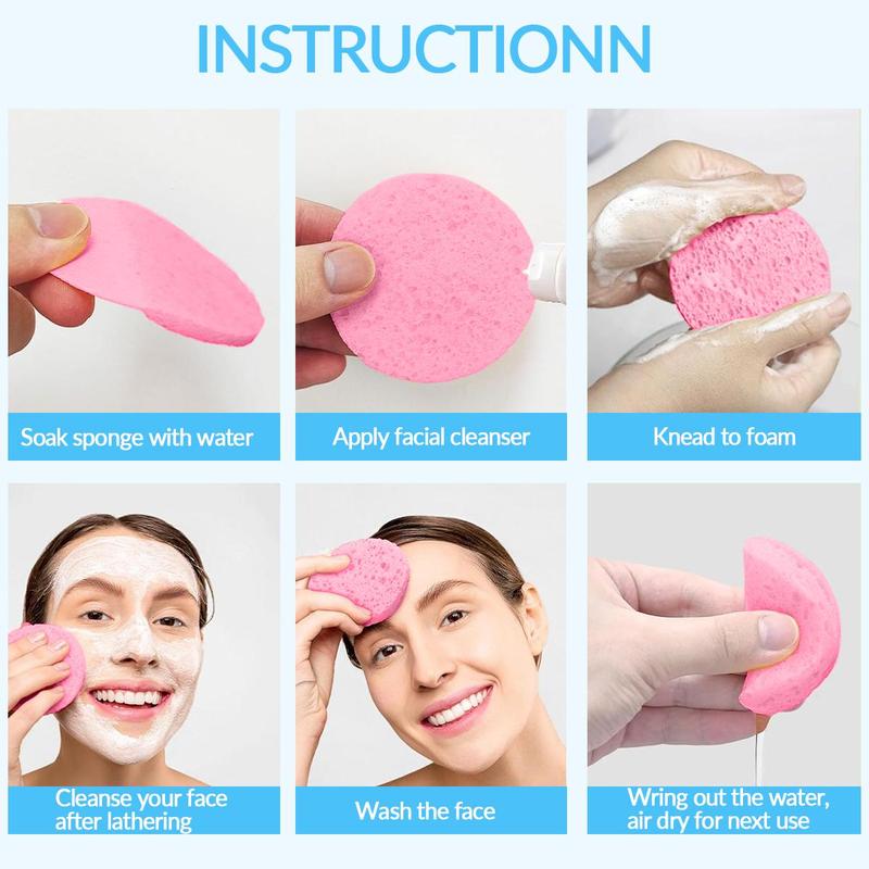 Compressed Facial Sponge, 30 60 100pcs Natural Exfoliating Pads for Sensitive Skin, Reusable Makeup Remover & Gentle Facial Cleanser