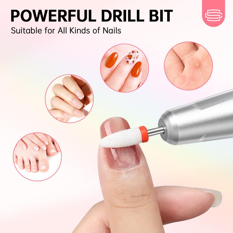 Rechargeable 35000RPM Nail Drill Sparkling Portable Professional Electric Nail File for Acrylic Gel Nails Professional Nail Tools for Manicure Pedicure, Pink